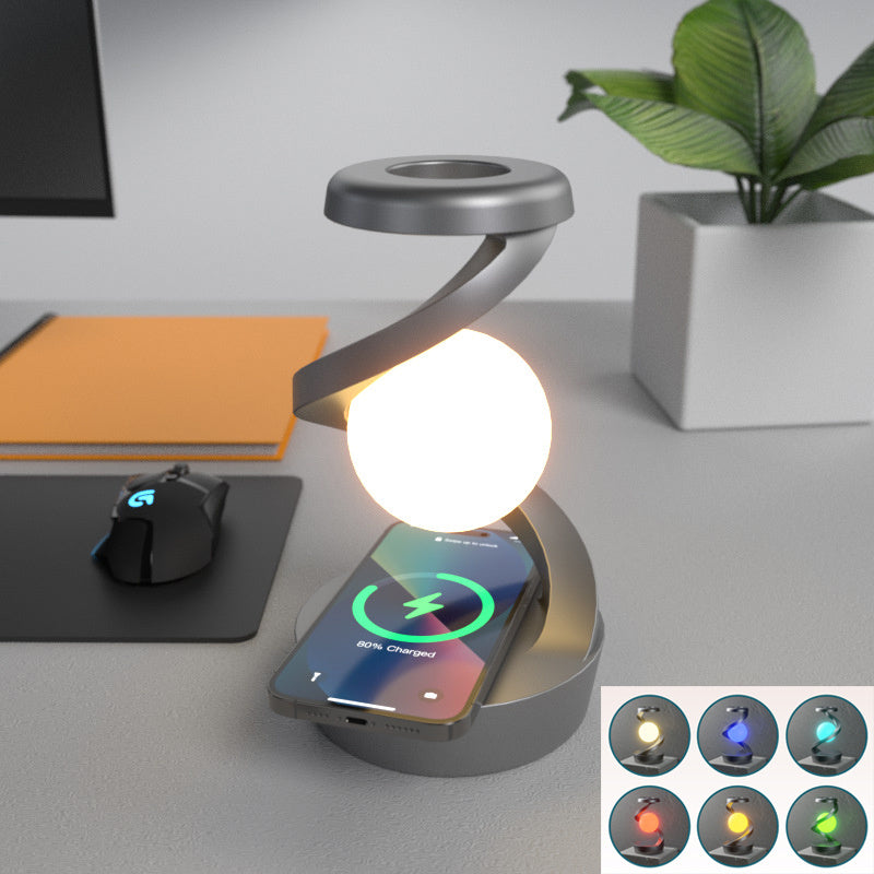 Designer-Mondlampe „Aura“ – Mit kabelloser Smartphone-Ladestation & 3D-Rotation