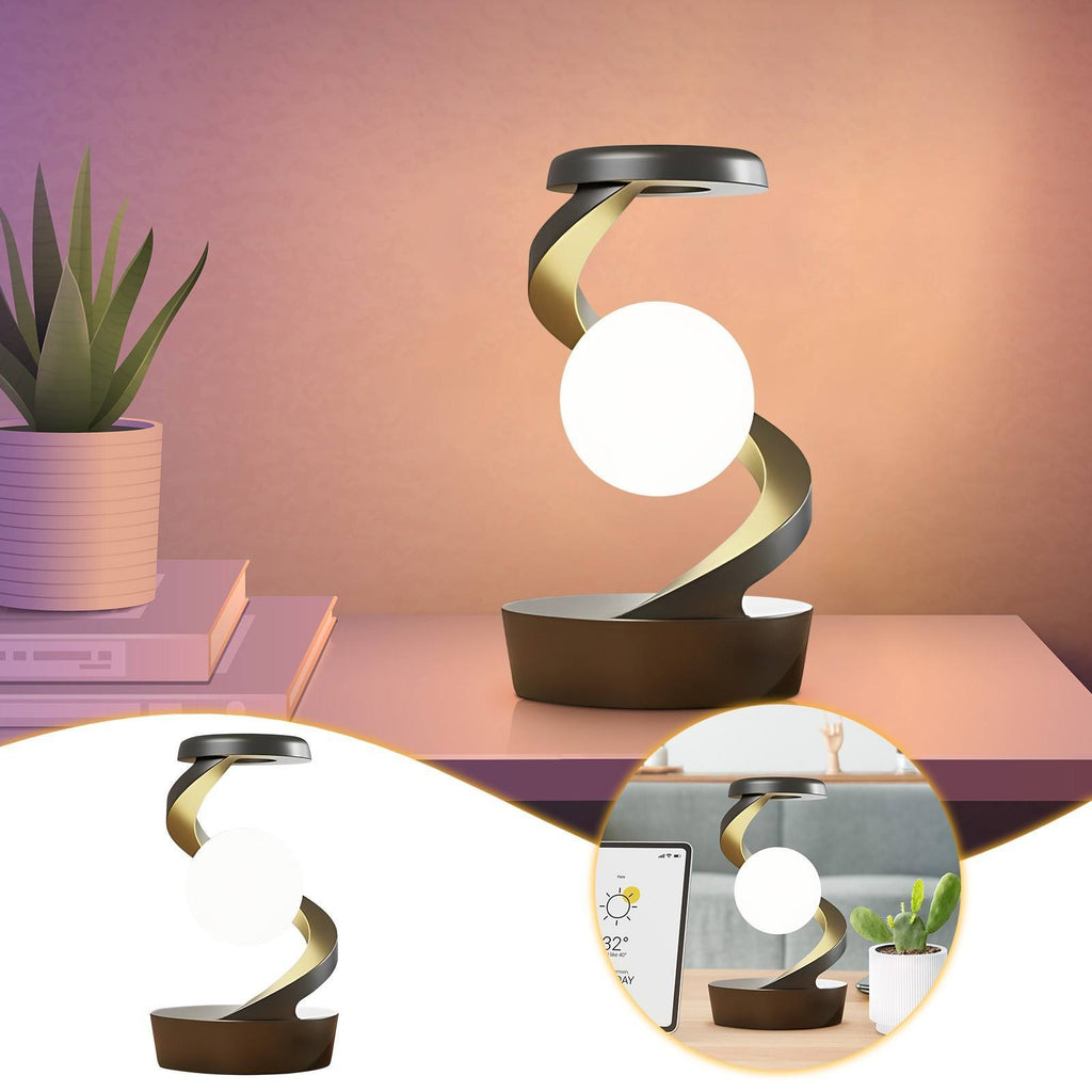 Designer-Mondlampe „Aura“ – Mit kabelloser Smartphone-Ladestation & 3D-Rotation